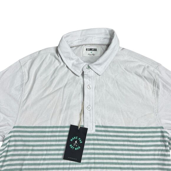 Linksoul Shirt Mens S Green Stripe DORA Golf Polo LS1201 Luxury Cotton White - Picture 9 of 9